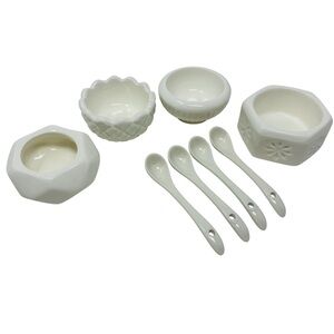 Rosanna Farmhouse Pantry Milk Glass Salt & Pepper Cellars & Spoons Set of 4